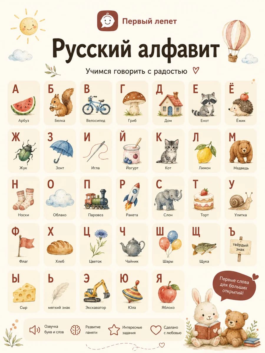 «Первый лепет»: Русский алфавит для развития речи